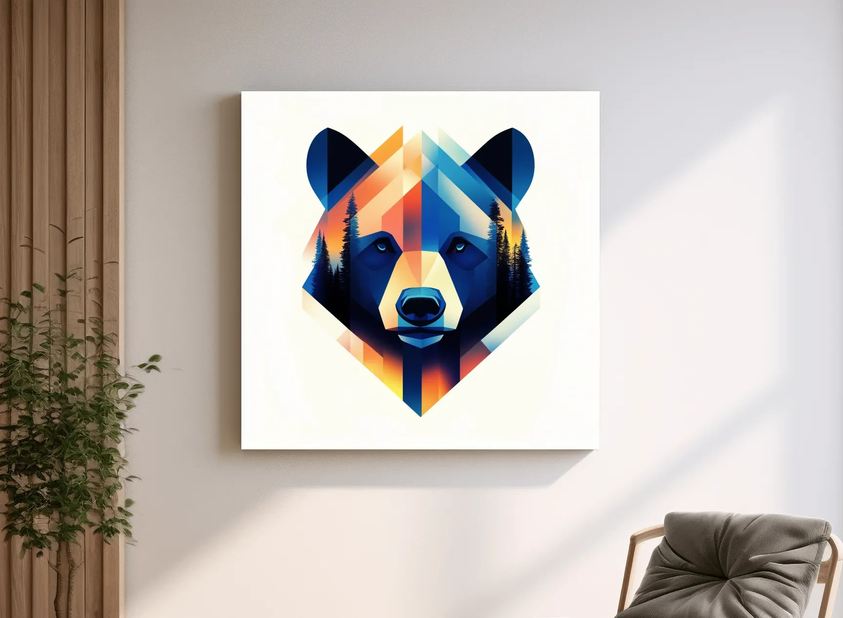 Colorful Geometric Grizzly Bear Forest Portrait - Modern Wildlife Wall Art
