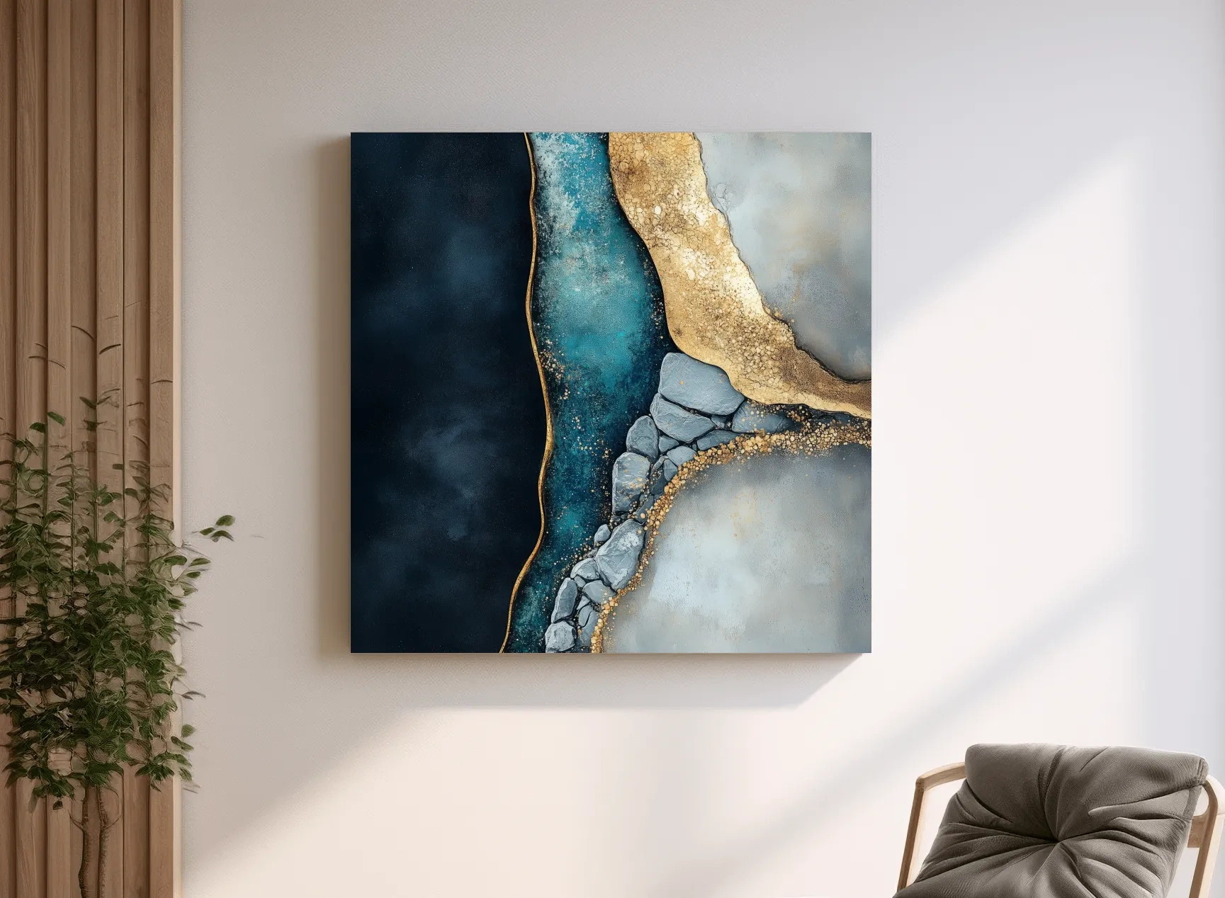 Luxe Gold Abstract Geode River - Modern Resin Style Wall Art
