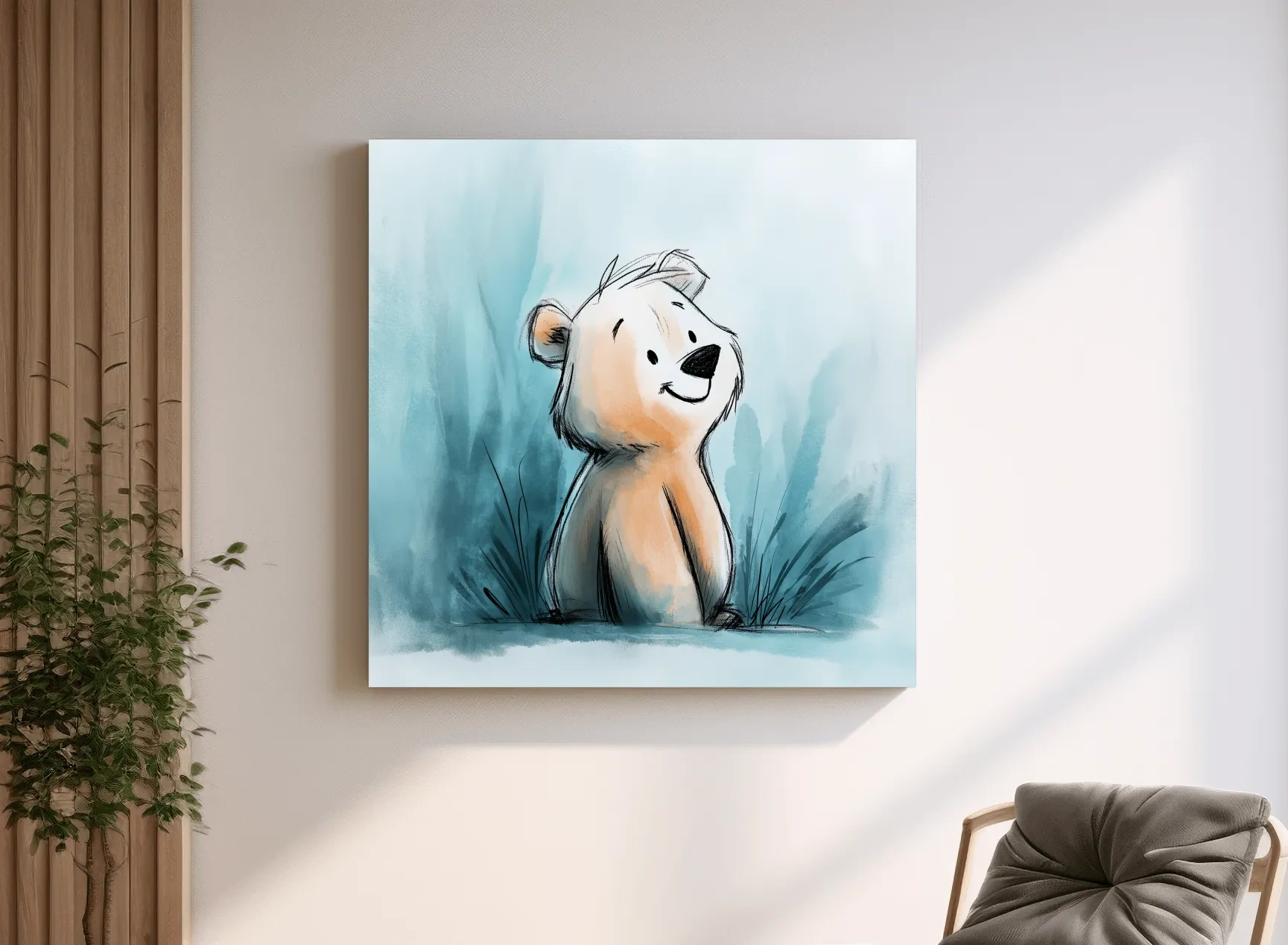 Cute Watercolor Bear Cub Illustration - Whimsical Nursery Animal Wall Art