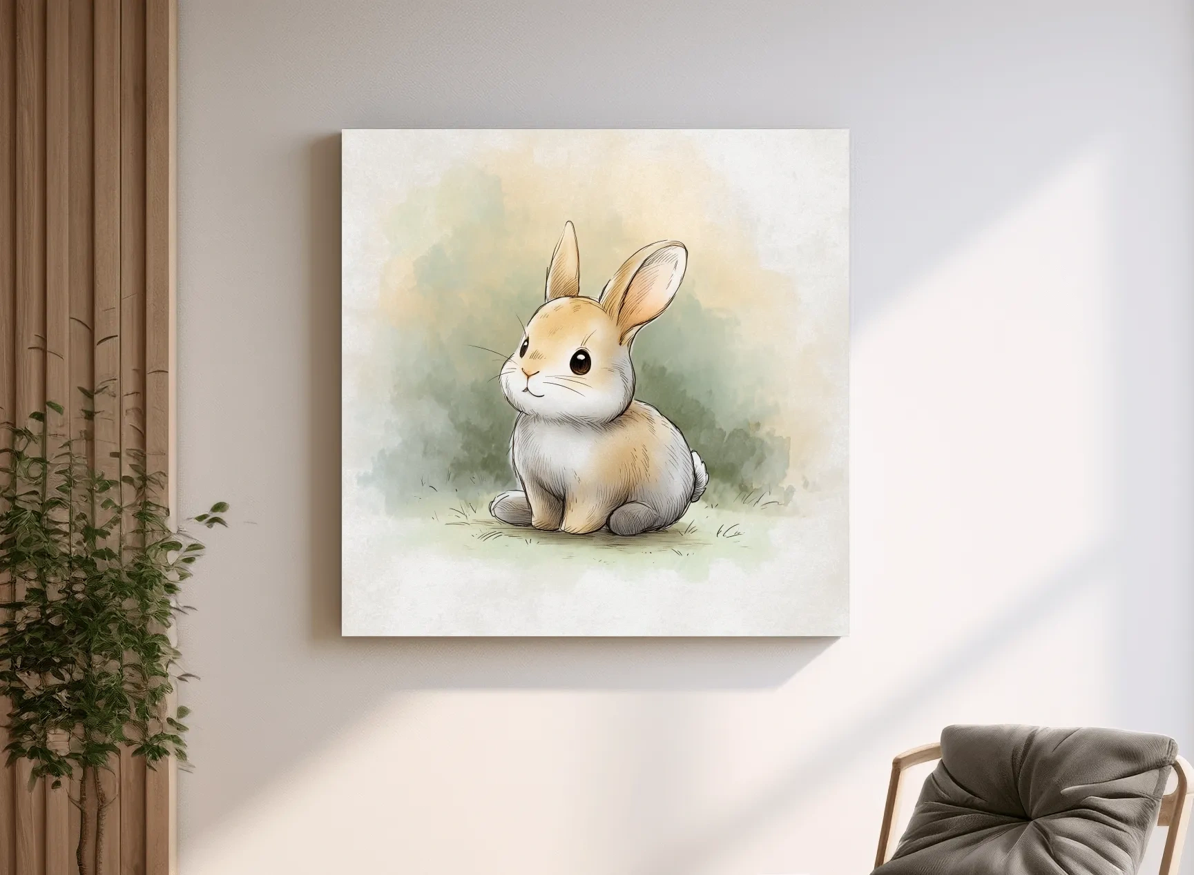 Cute Baby Bunny Watercolor Illustration - Whimsical Nursery Animal Wall Art