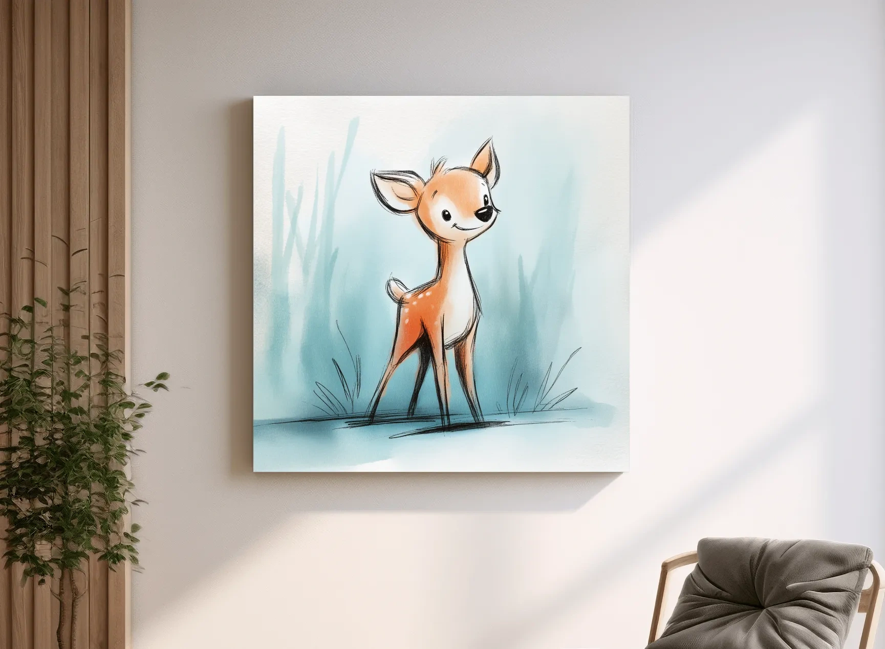 Cute Baby Deer Watercolor Illustration - Whimsical Woodland Nursery Wall Art