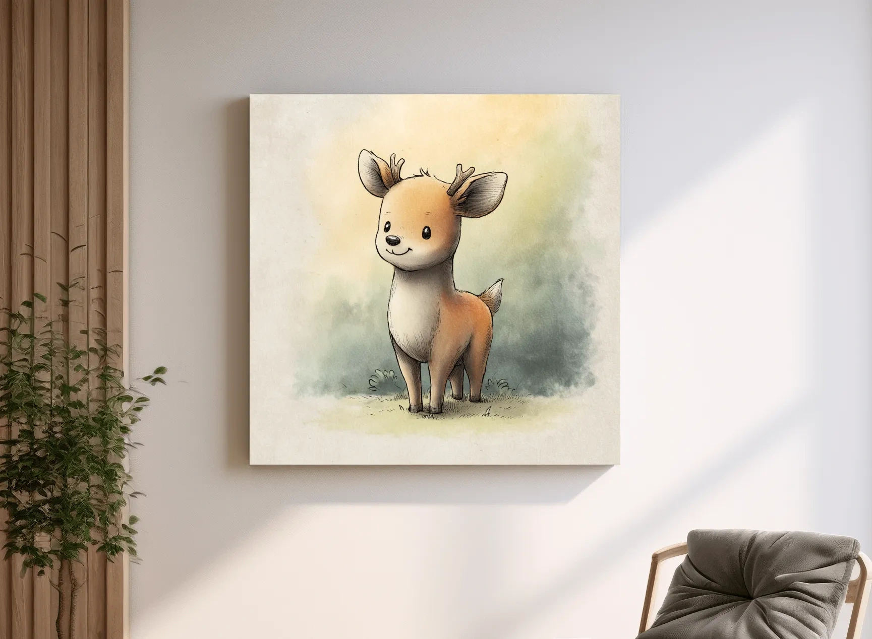 Cute Baby Deer Watercolor Illustration - Whimsical Woodland Nursery Wall Art