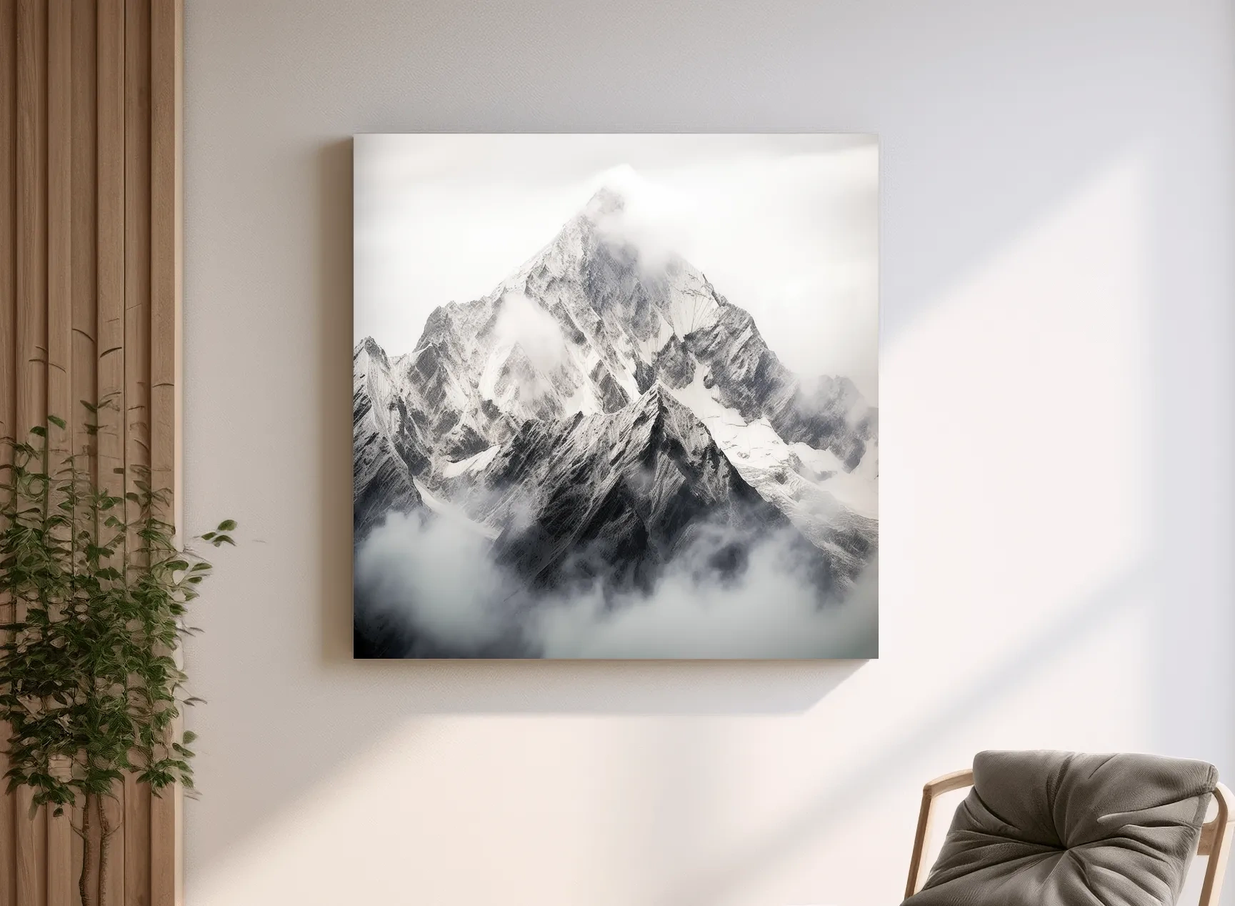 Snowcapped Alpine Peak Photography - Monochrome Mountain Wall Art