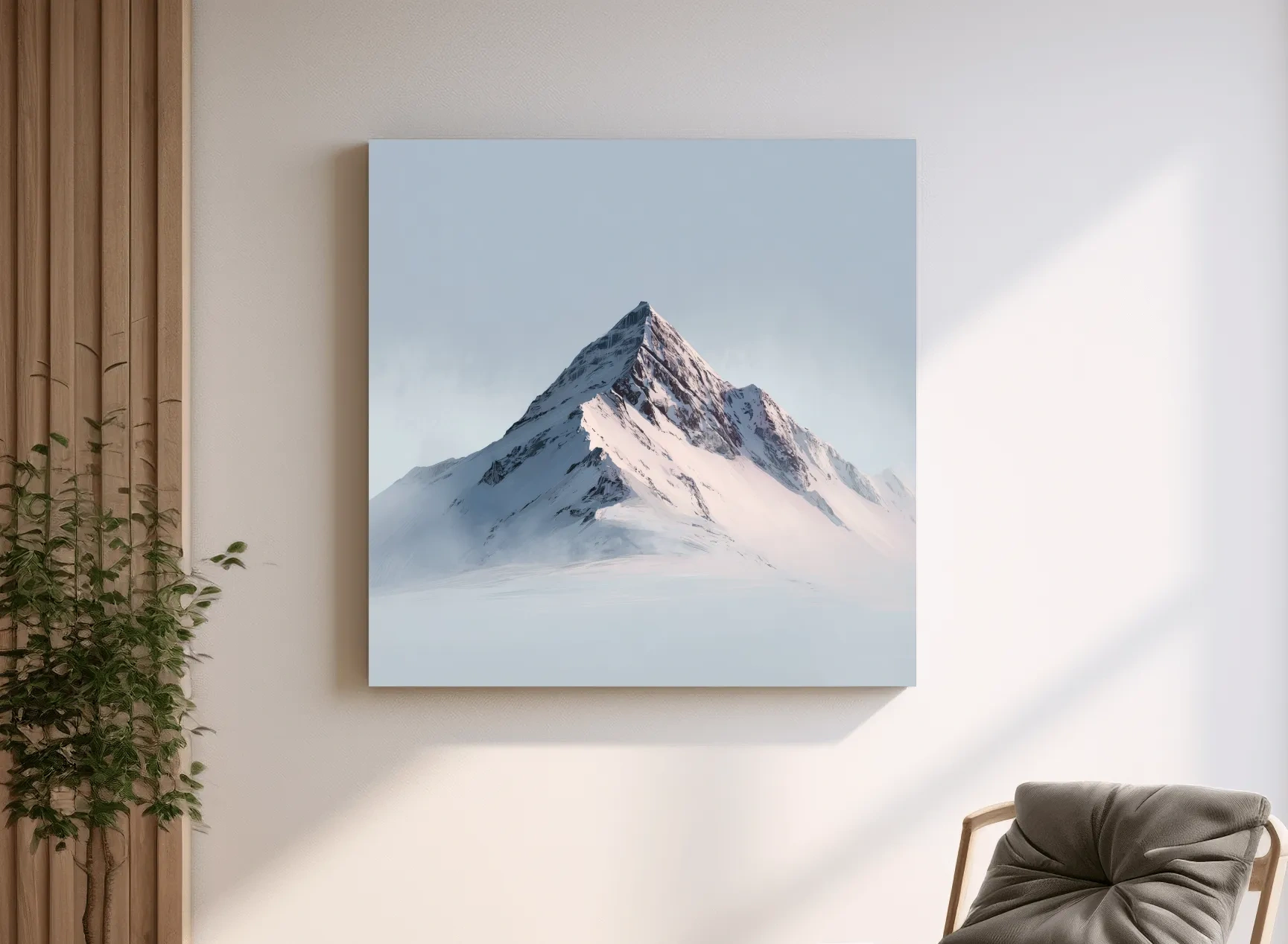 Minimalist Snowy Alpine Peak Painting - Serene Winter Mountain Wall Art