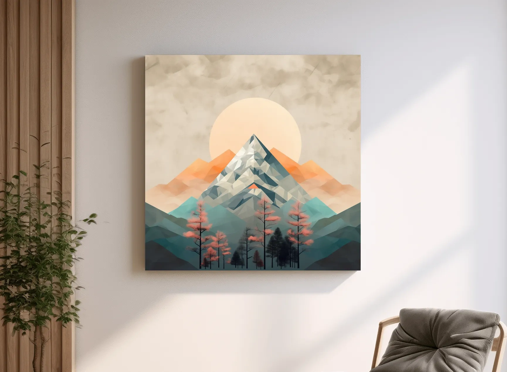 Minimalist Alpine Mountain Sunrise Artwork - Modern Landscape Wall Art