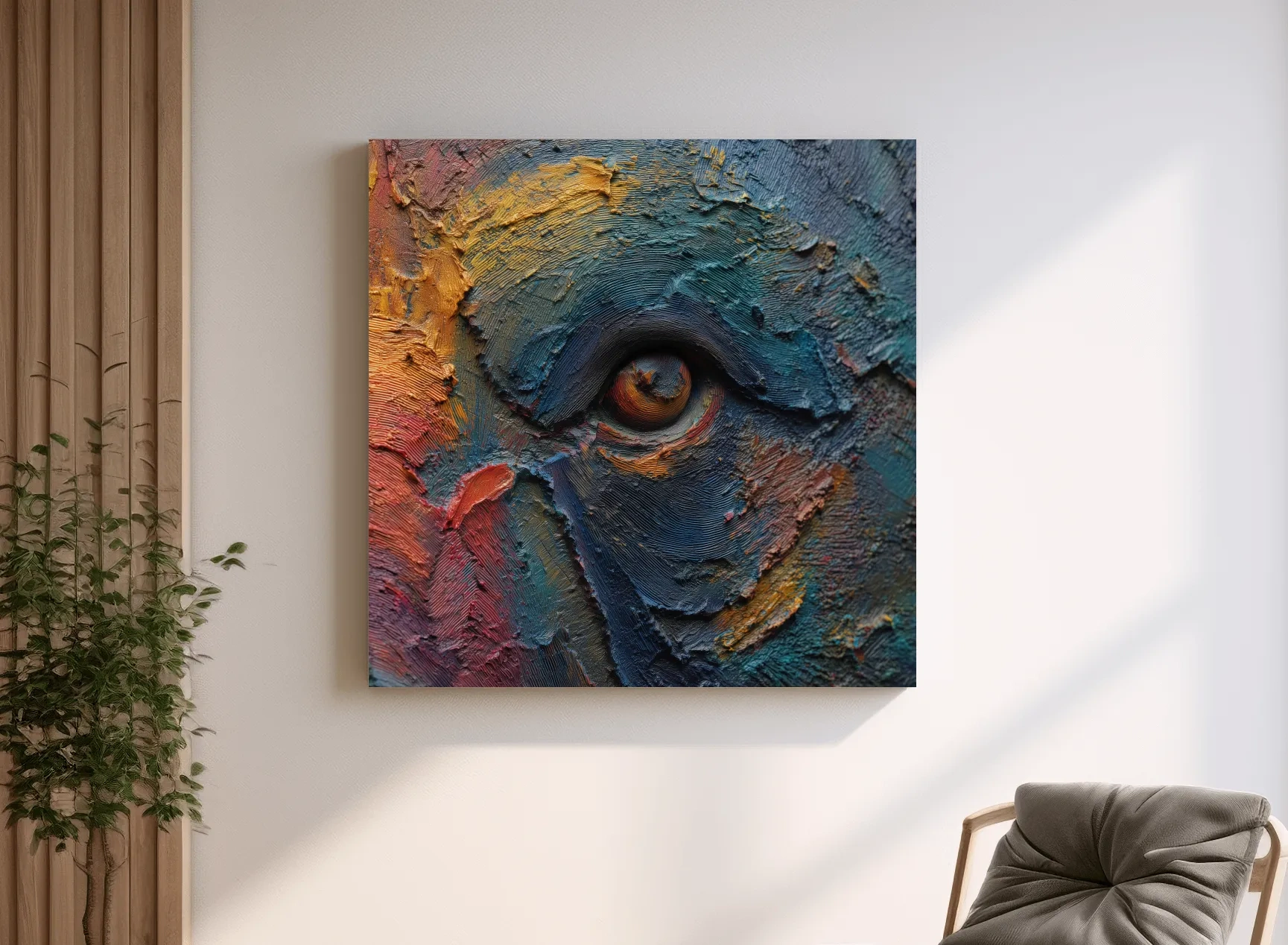 Abstract Bear Eye Impasto Style Artwork - Bold Colorful Wildlife Wall Art