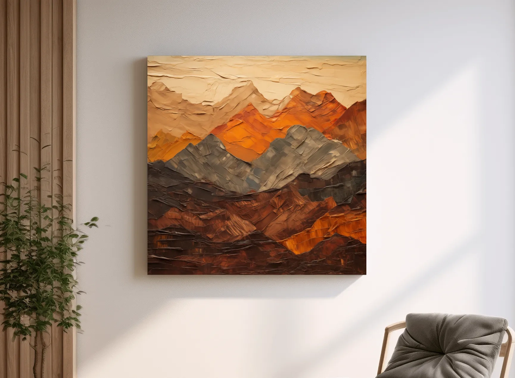 Textured Impasto Style Mountain Range - Rustic Earthy Abstract Wall Art