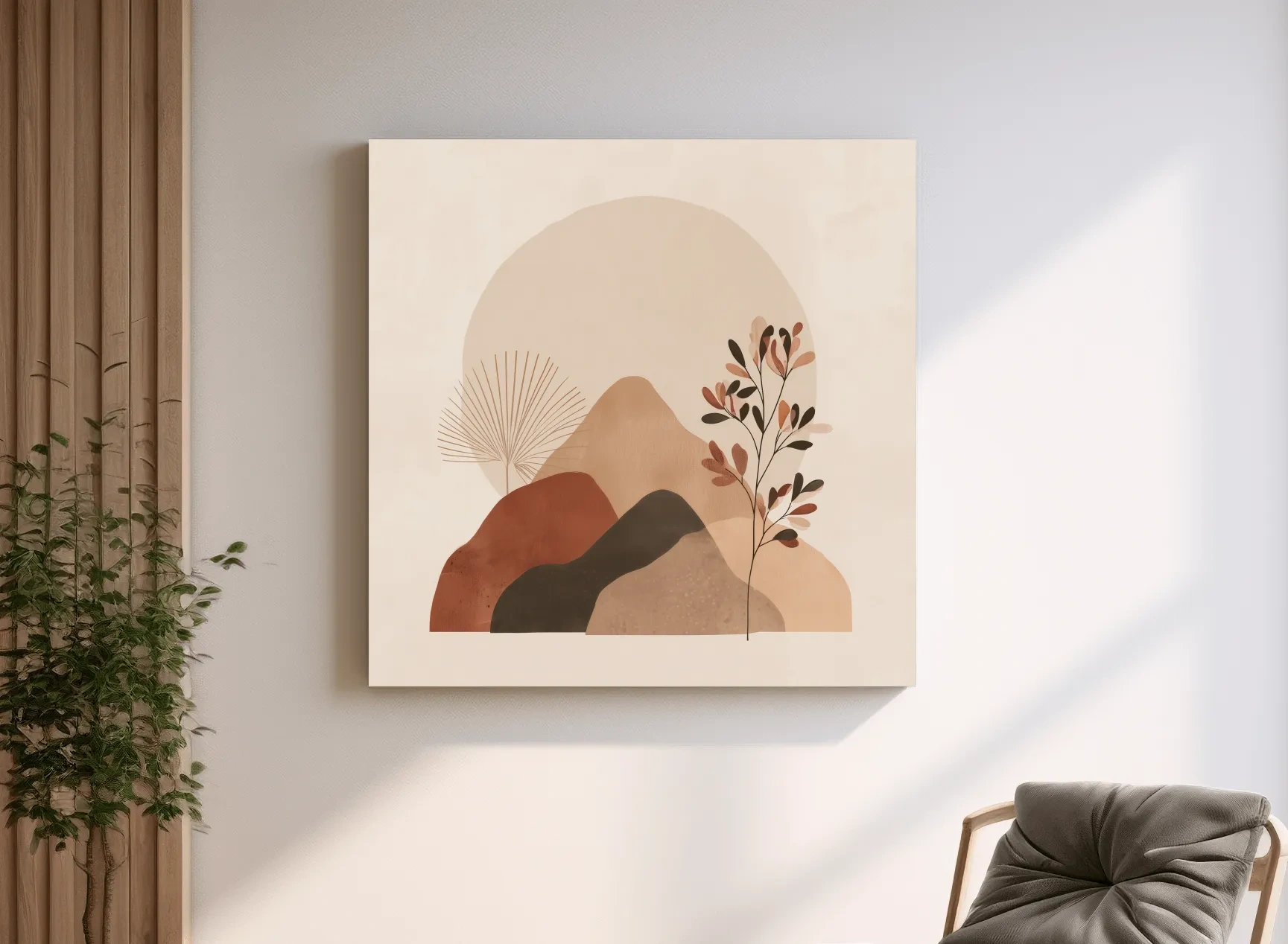 Boho Abstract Mountain Silhouette - Neutral Terracotta Botanical Wall Art