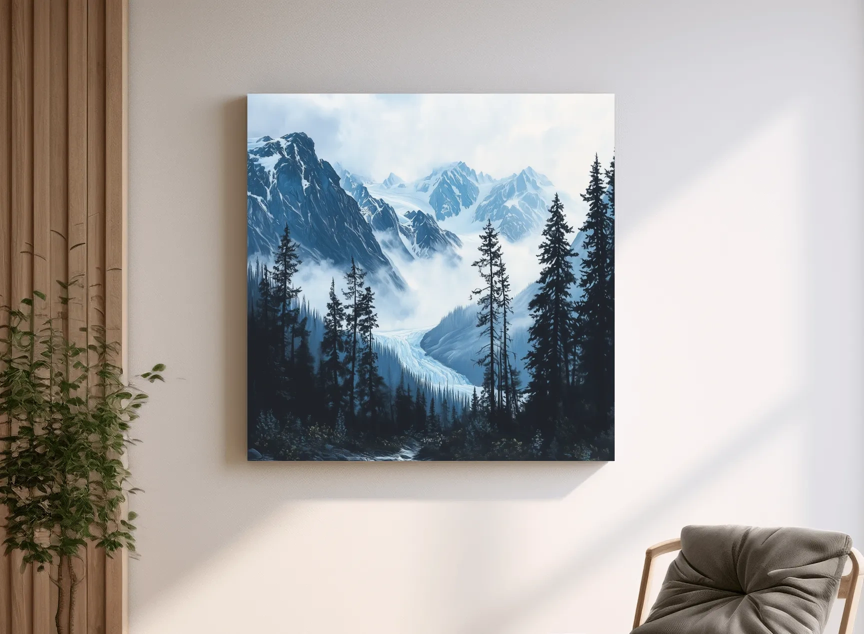 Misty Alpine Glacier Valley Landscape - Moody Mountain Forest Wall Art