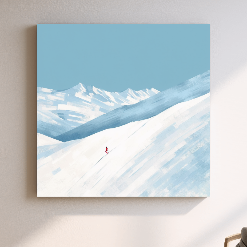 Simplistic painting, skier sends a line