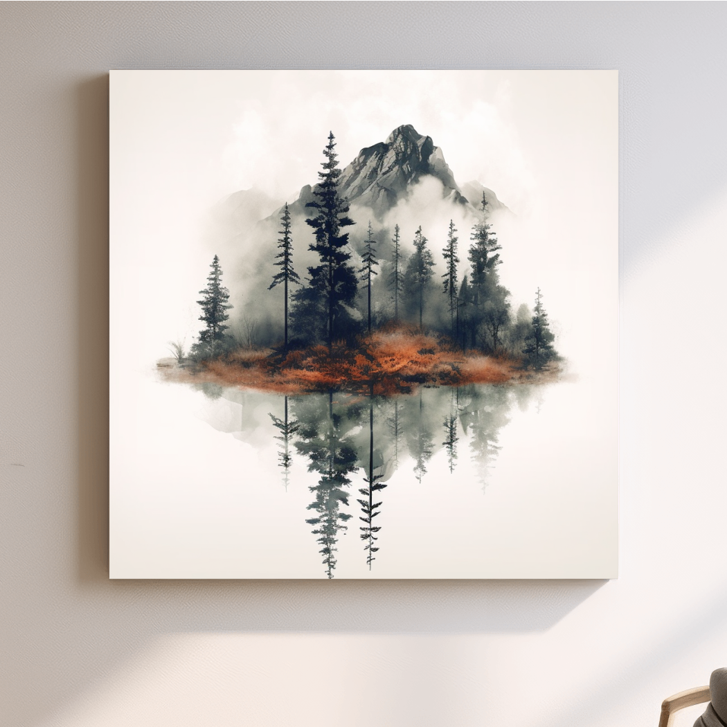 Minimal art, trees reflecting from a lake