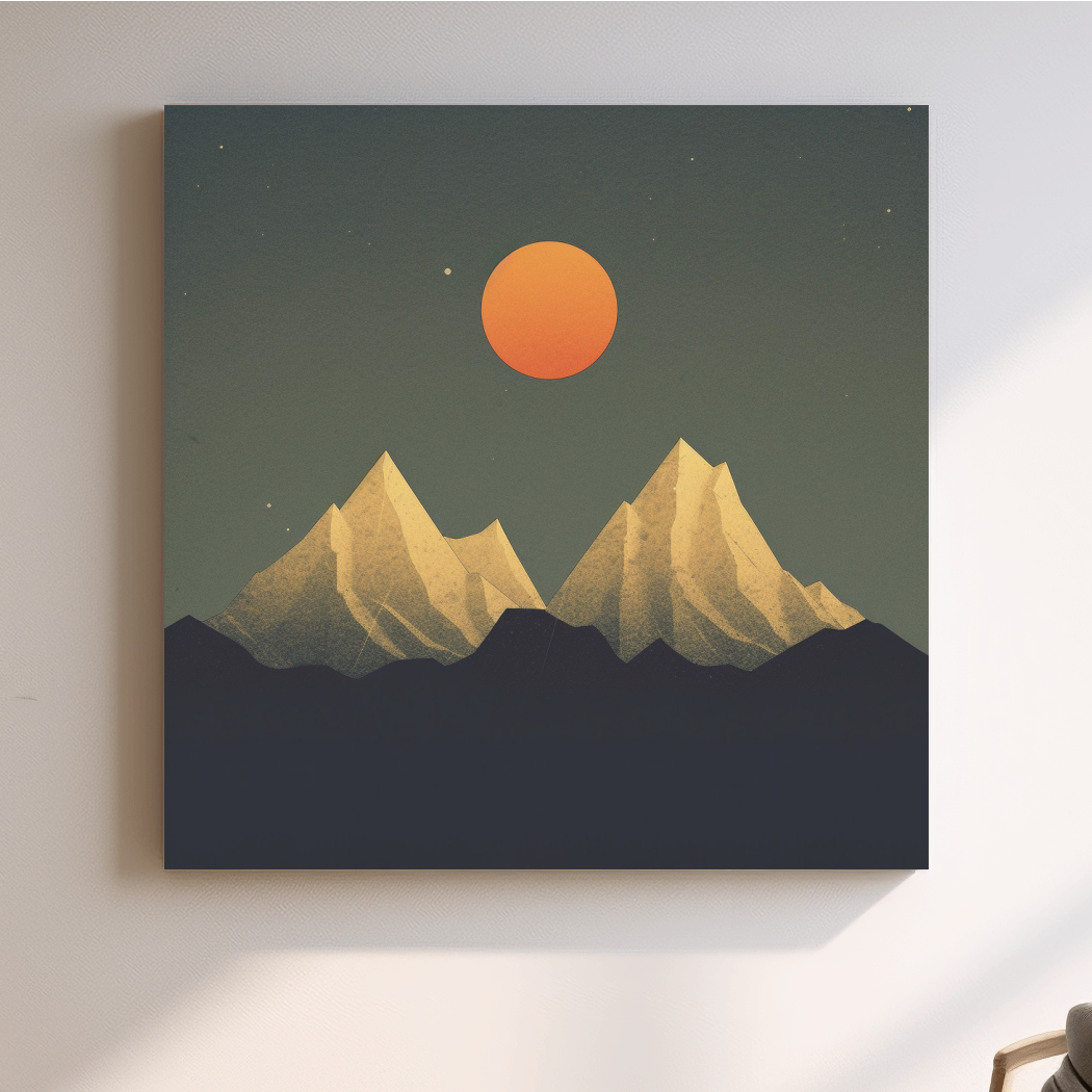 Minimalist Alpine Mountain Sunset - Mid Century Landscape Wall Art