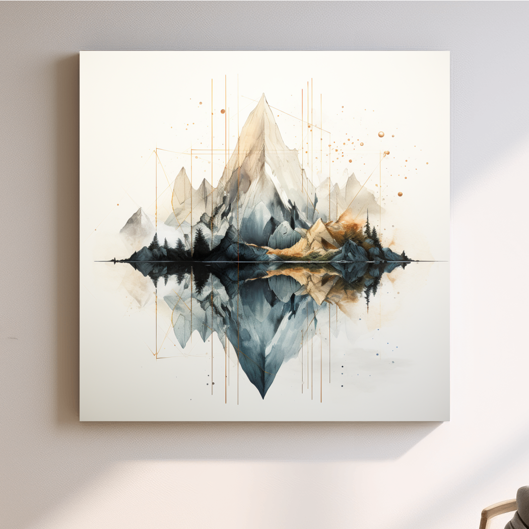 Minimal art of reflective mountains
