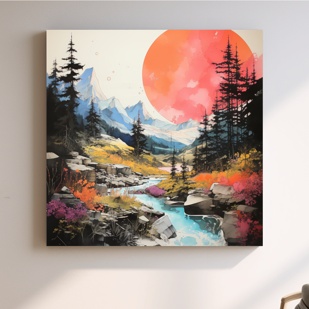 Colourful alpine sunset artwork