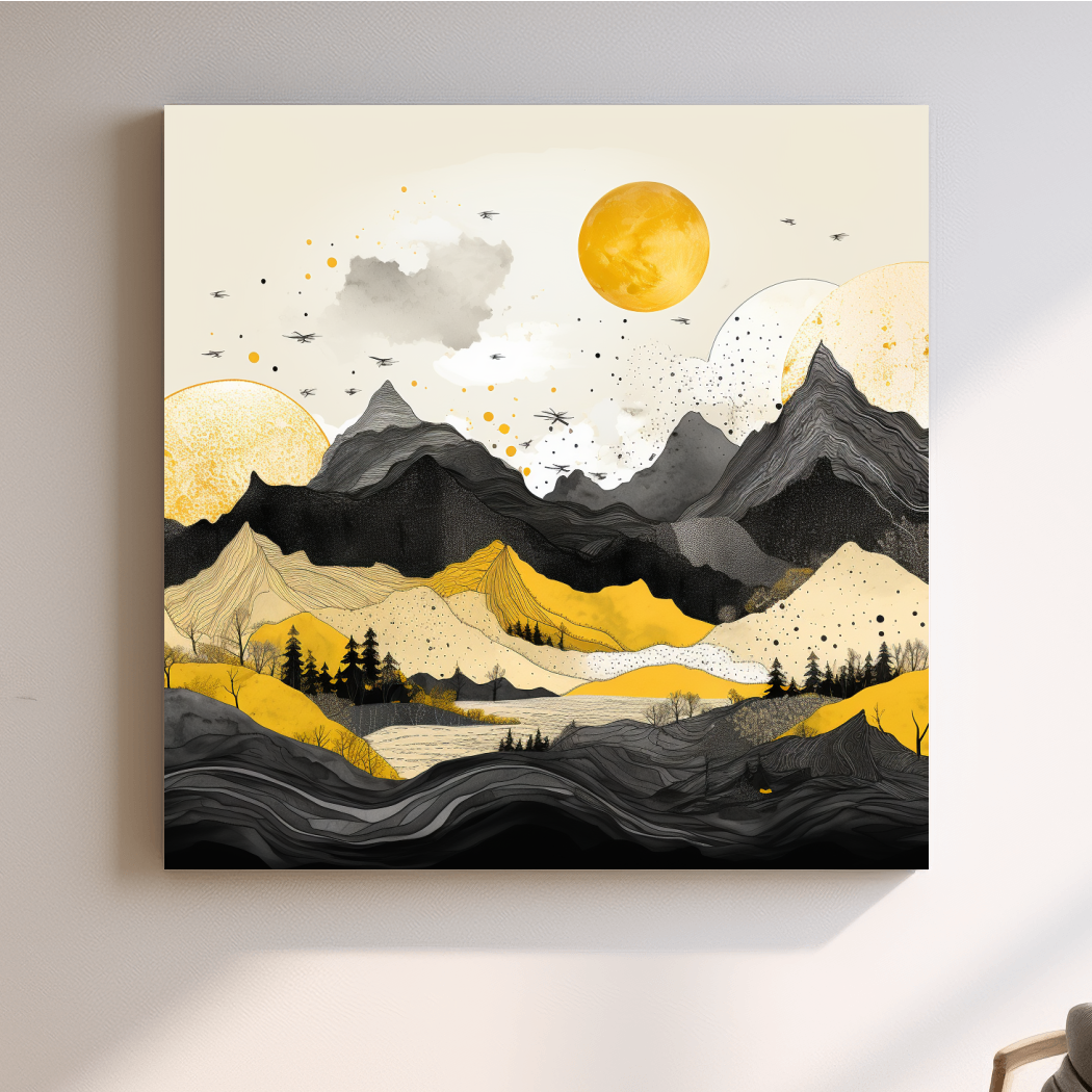Bold lines mountain illustration, yellow and black