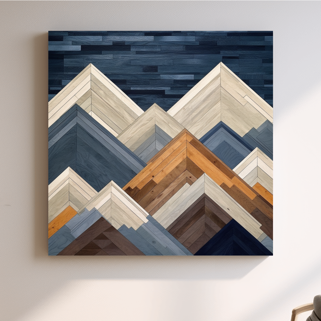 Geometric Wooden Mountain Peaks - Modern Abstract Landscape Wall Art