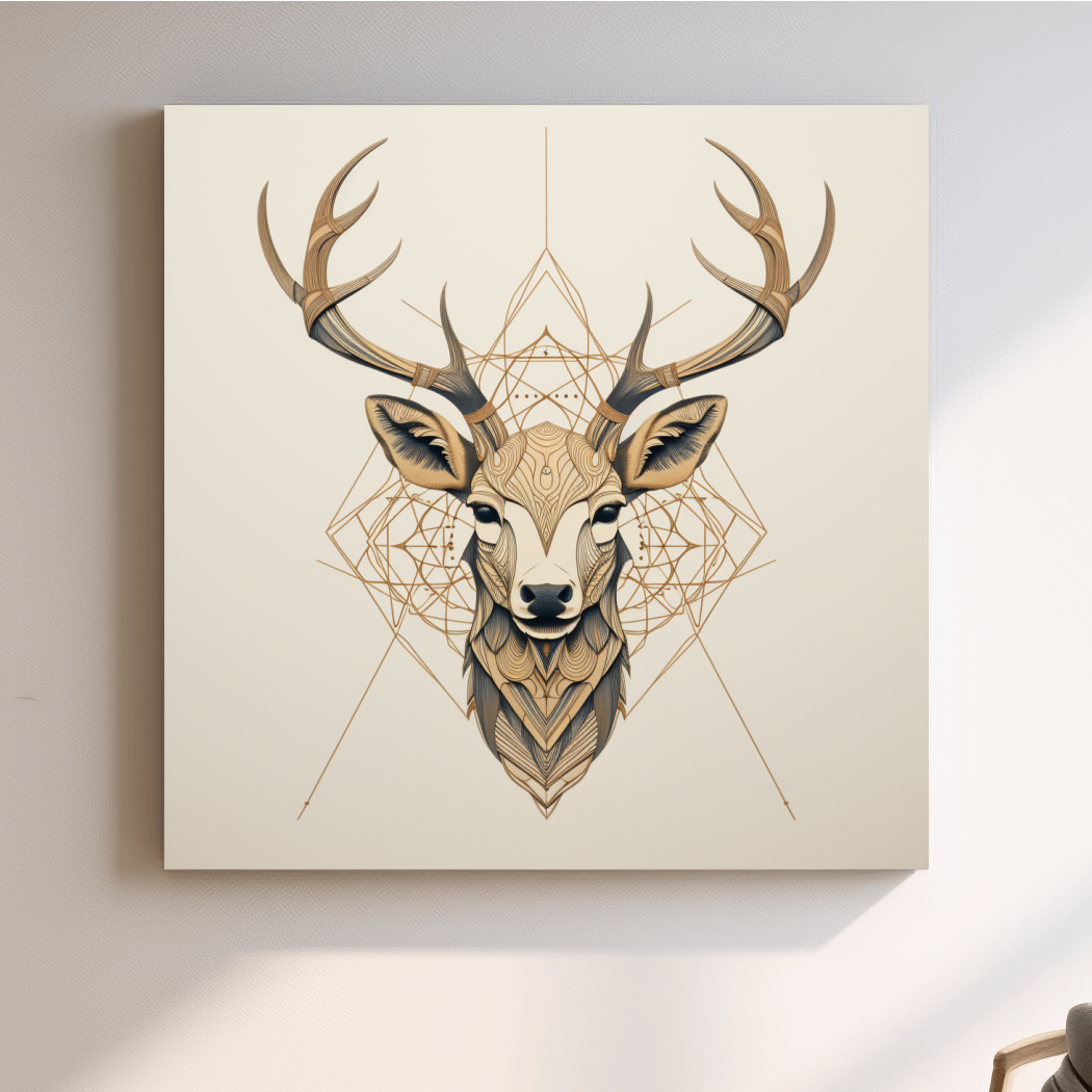 Geometric Deer Head Line Art - Tattoo Style Wildlife Wall Art