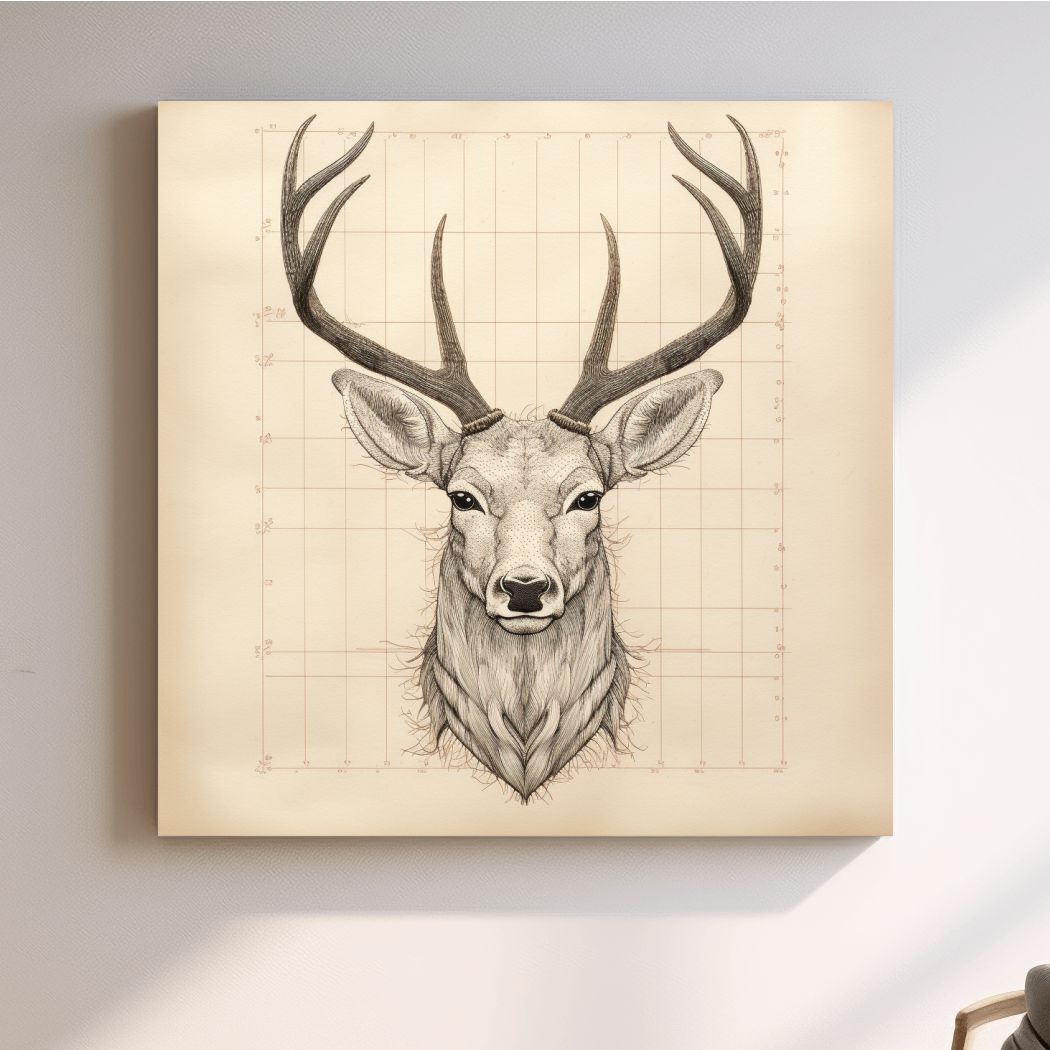 Simple drawing of a deer head, canvas wall art