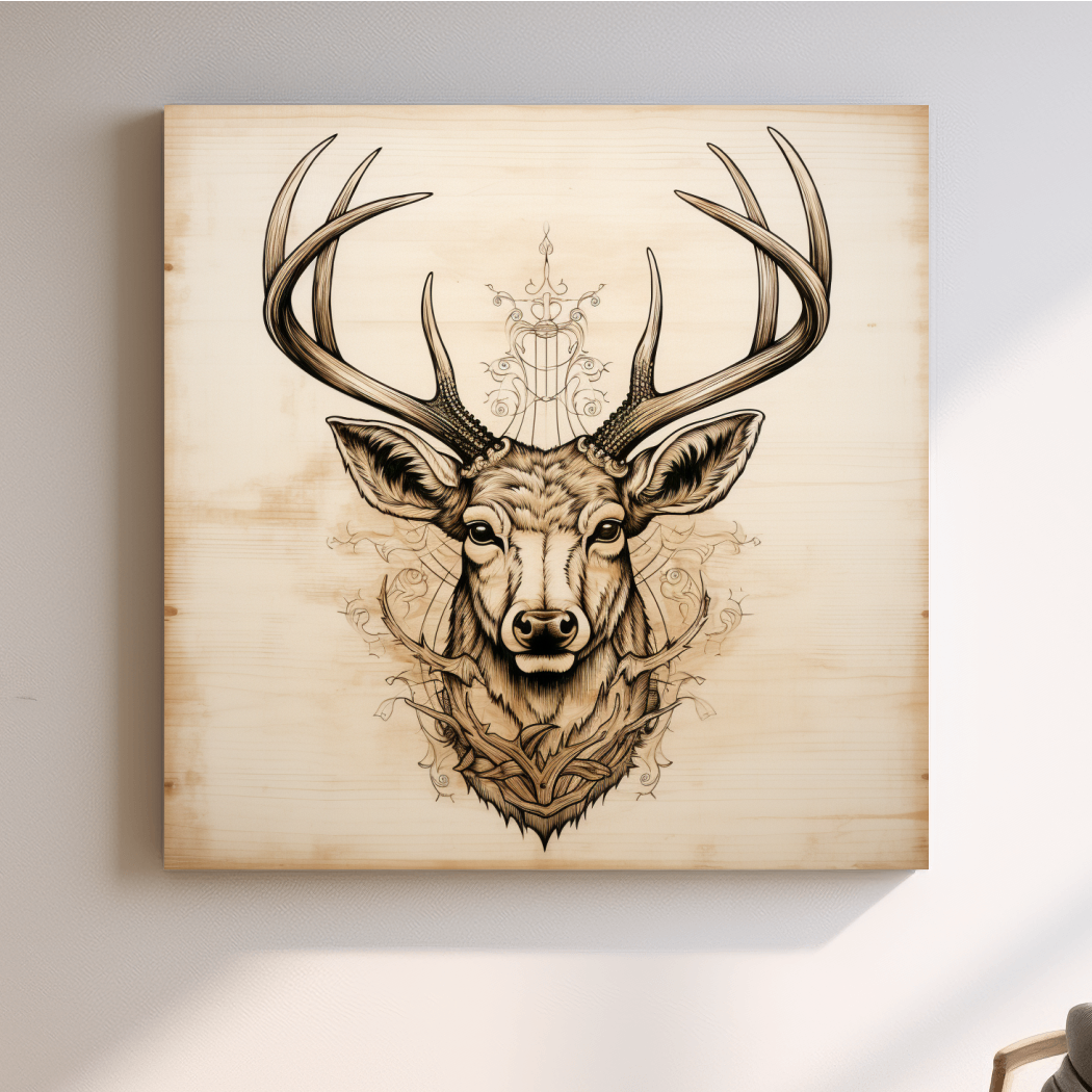 Subtle wood burning art of an elegant deer head