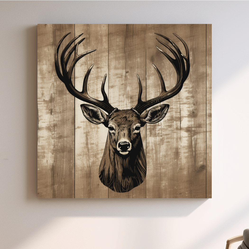 Wooden print illustration of a deers head