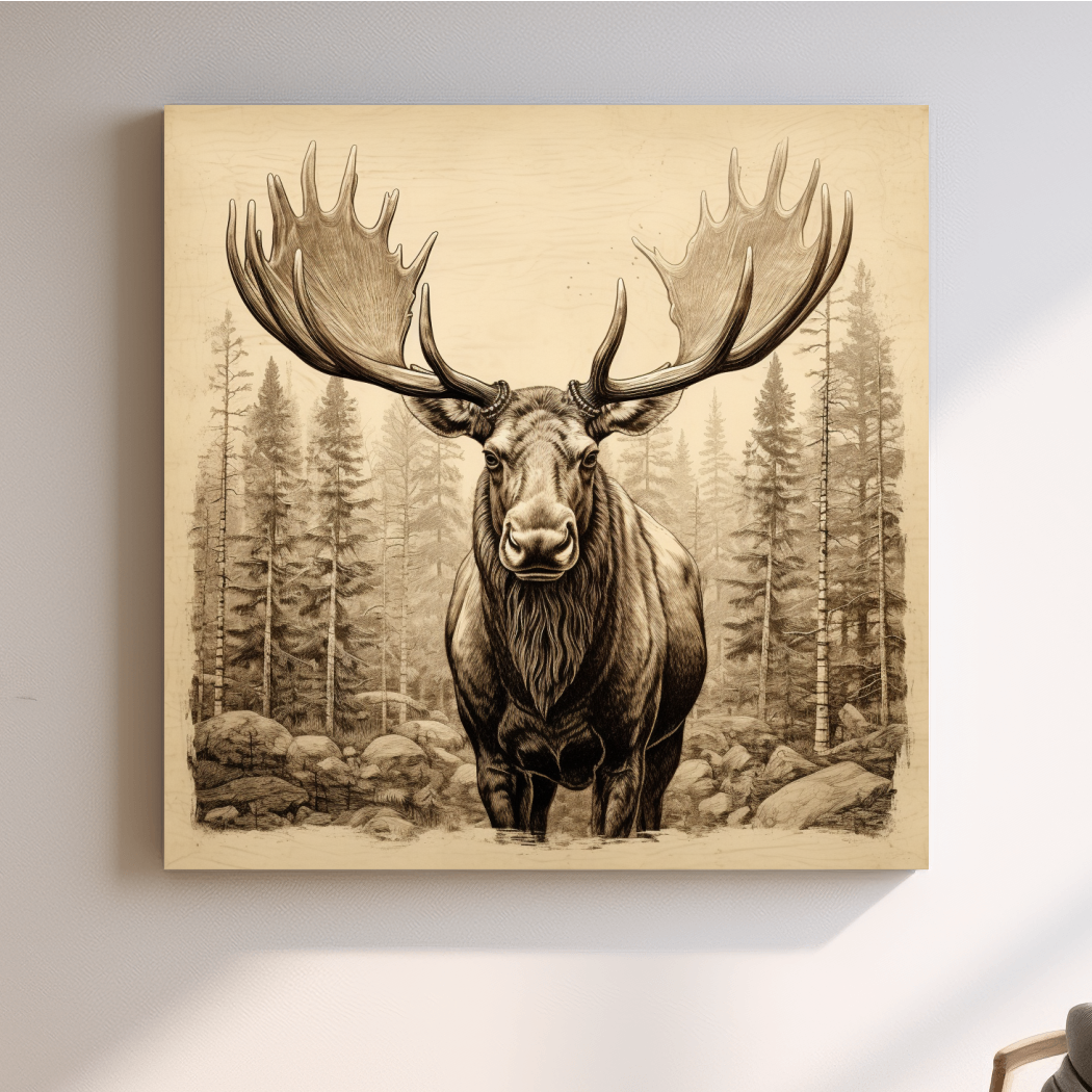 Majestic Moose Portrait Sketch - Vintage Sepia Wildlife Wall Art