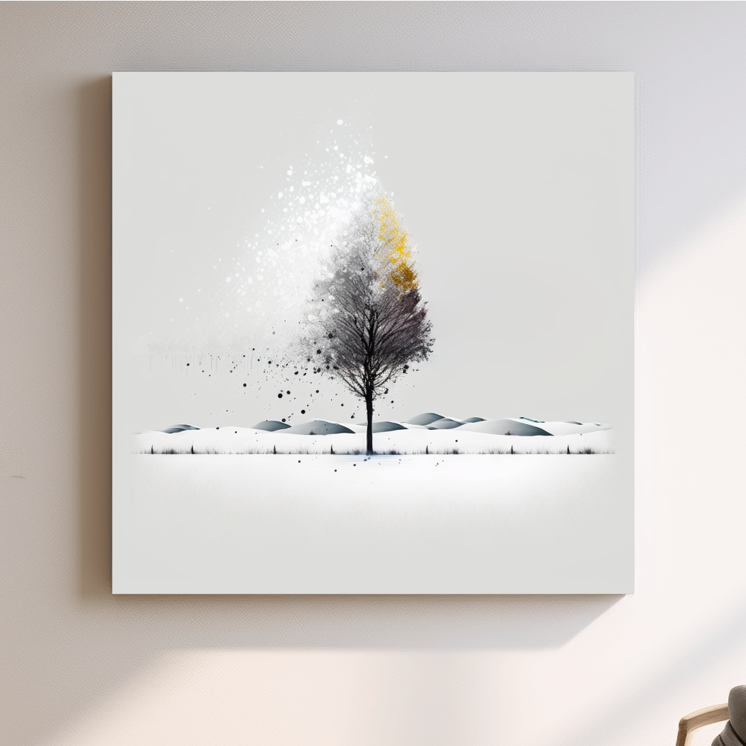 Abstract minimal illustration of a tree in the snow