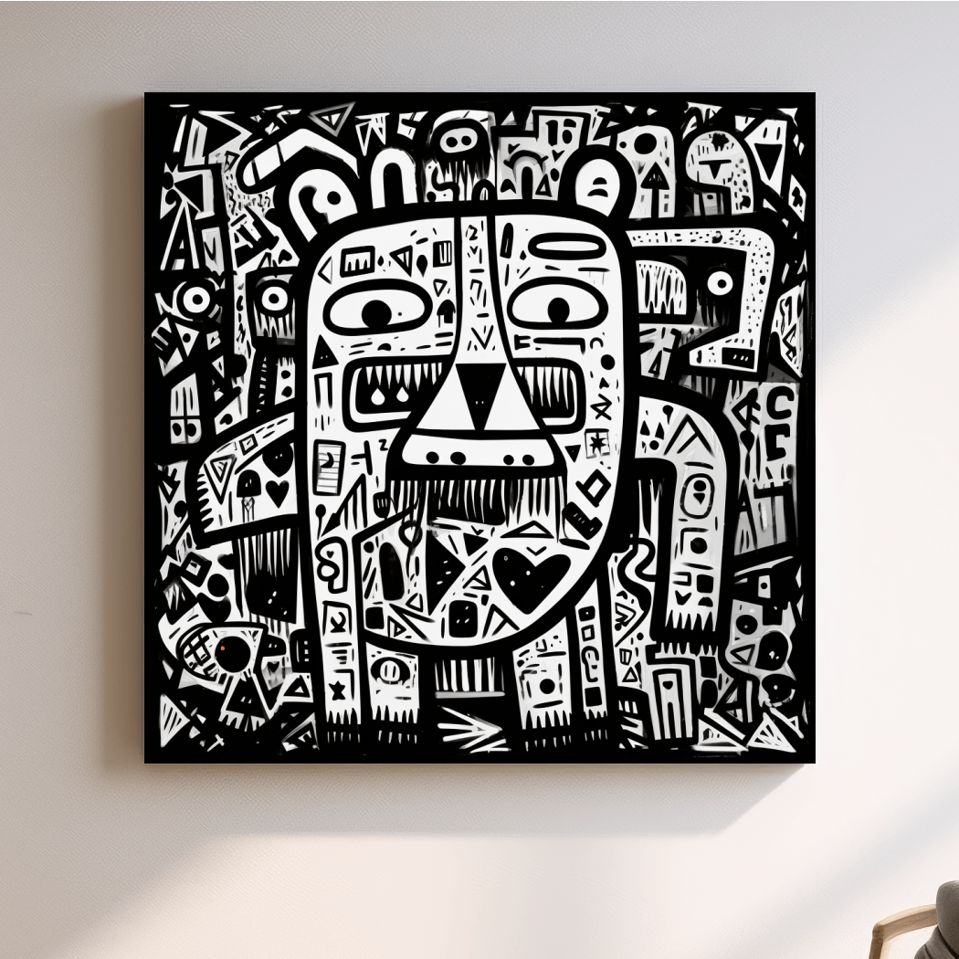Tribal style doodle illustration of a bear character