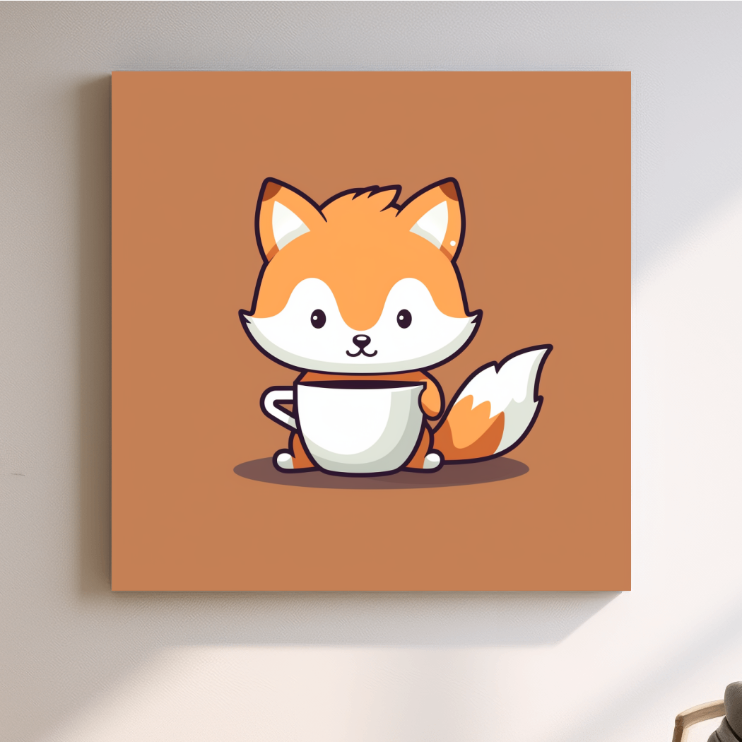 Cute baby fox illustration art, morning coffee