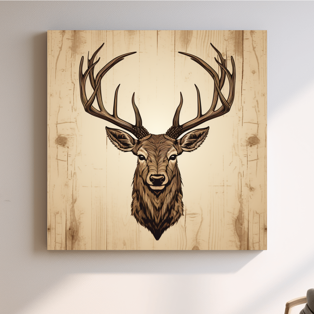 Rustic Stag Head Illustration - Vintage Woodland Cabin Wall Art