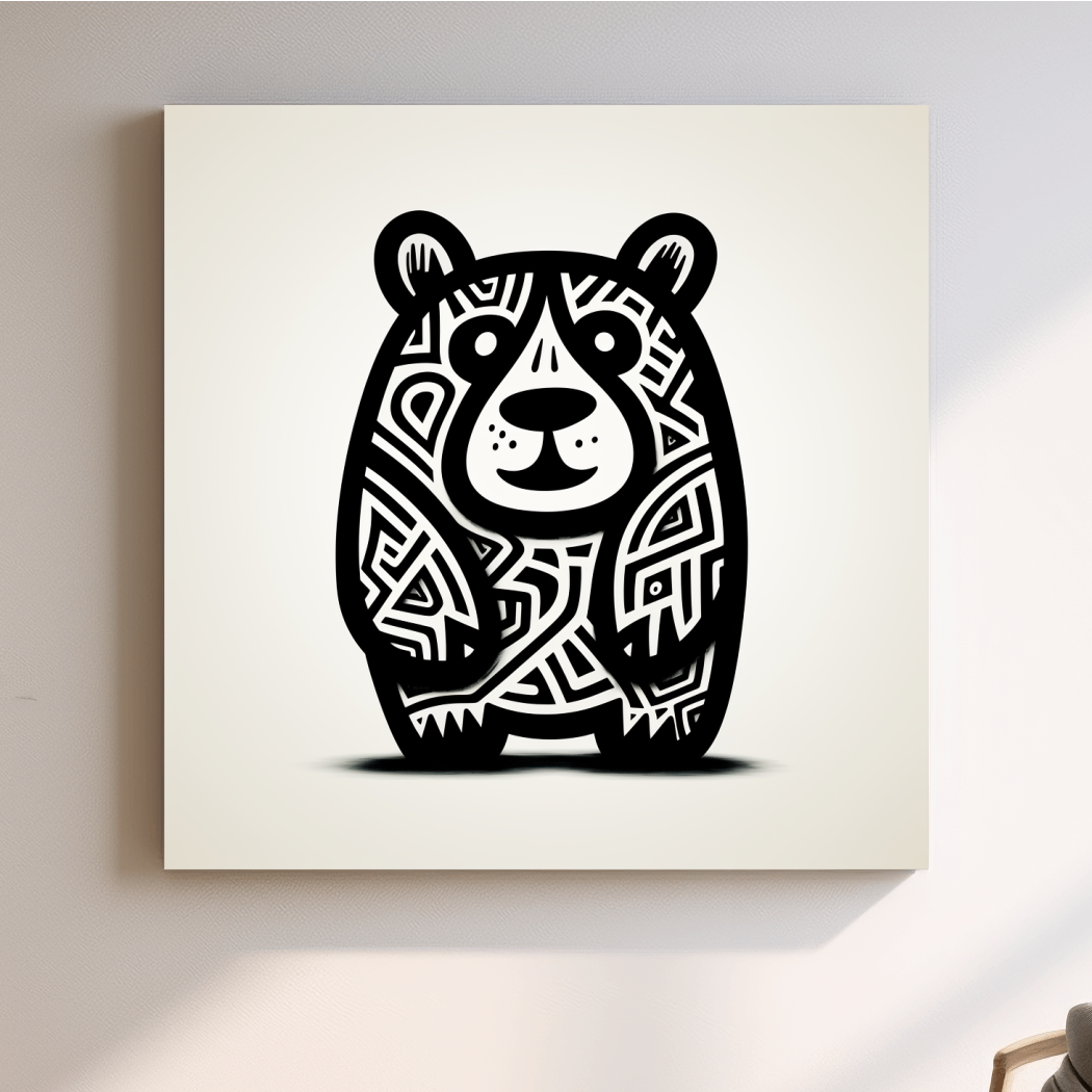 Doodle art illustration, outline of a happy cartoon bear