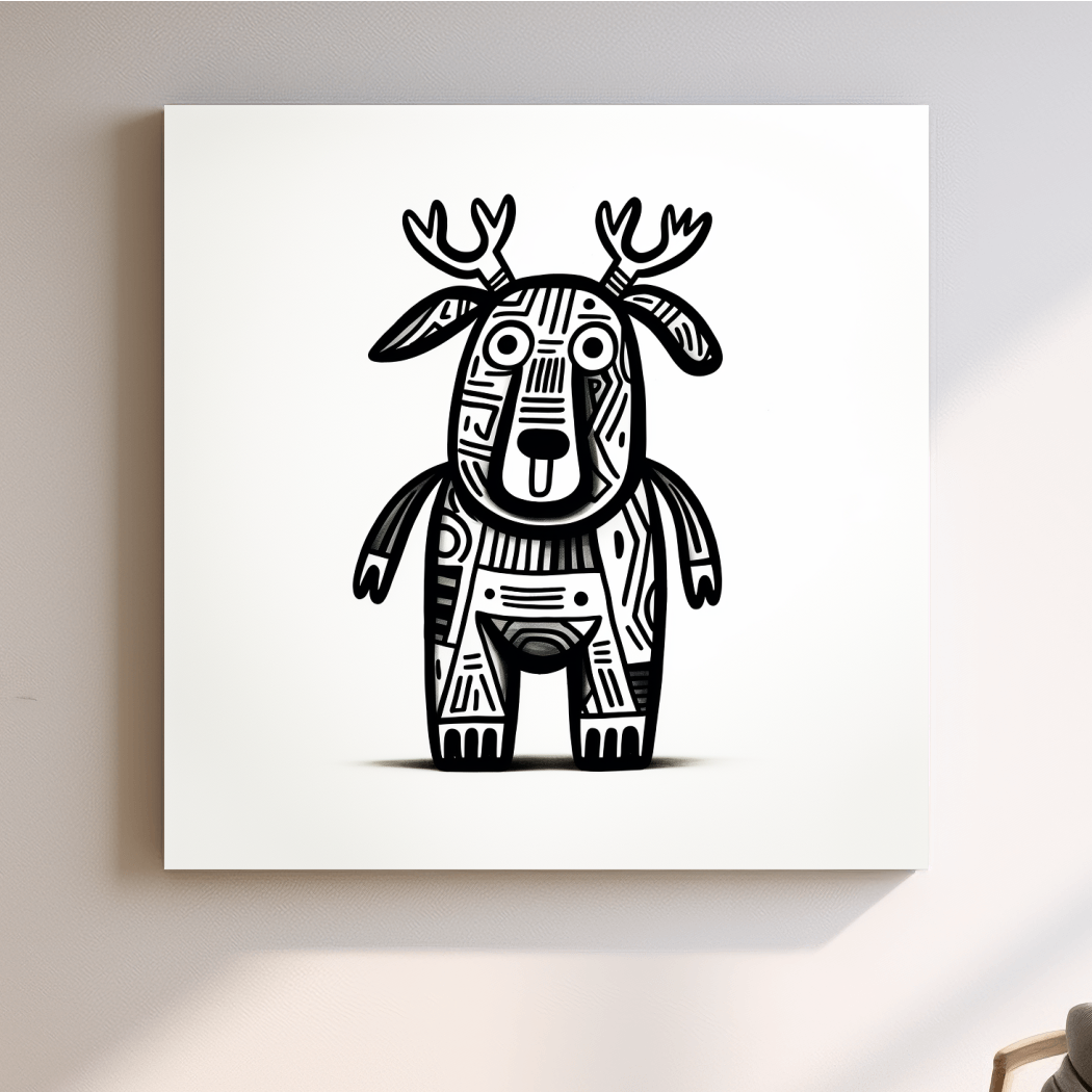 Cartoon deer character, quirky doodle art outline