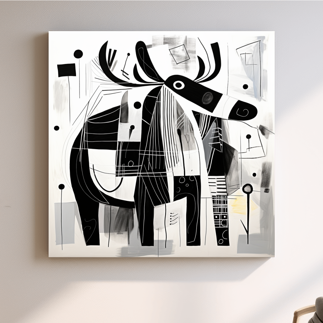 Abstract Monochrome Moose Illustration - Modern Geometric Wildlife Wall Art