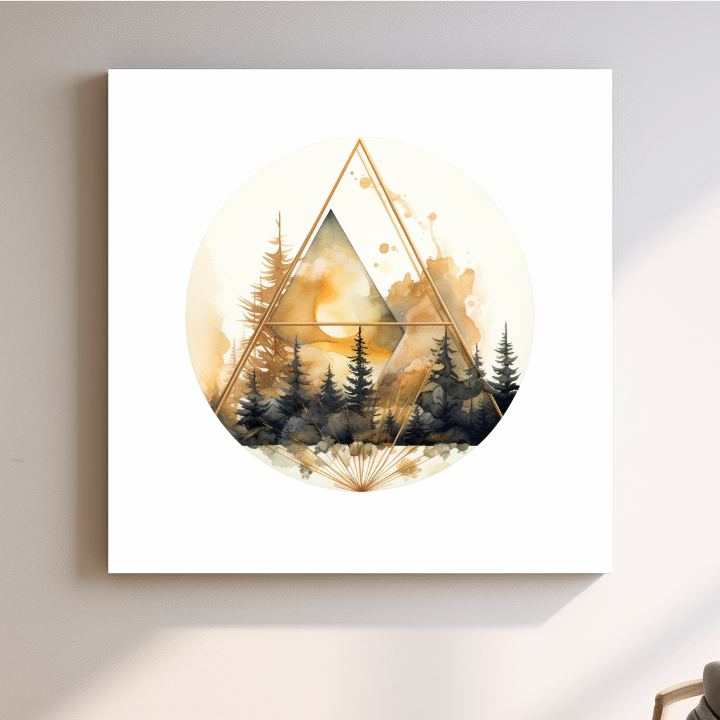 Elegant triangular rustic tree watercolour artwork