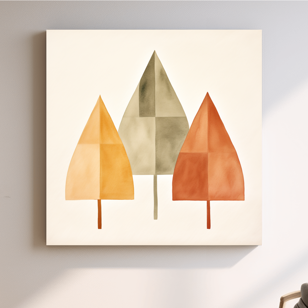Minimalist Geometric Autumn Trees - Scandinavian Watercolor Forest Wall Art