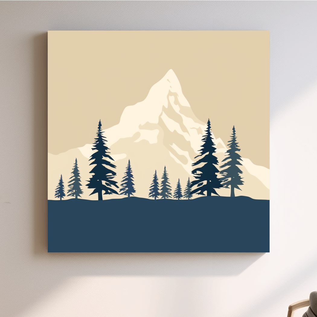Minimalist Rustic Alpine Mountain Silhouette - Scandinavian Pine Forest Landscape Wall Art