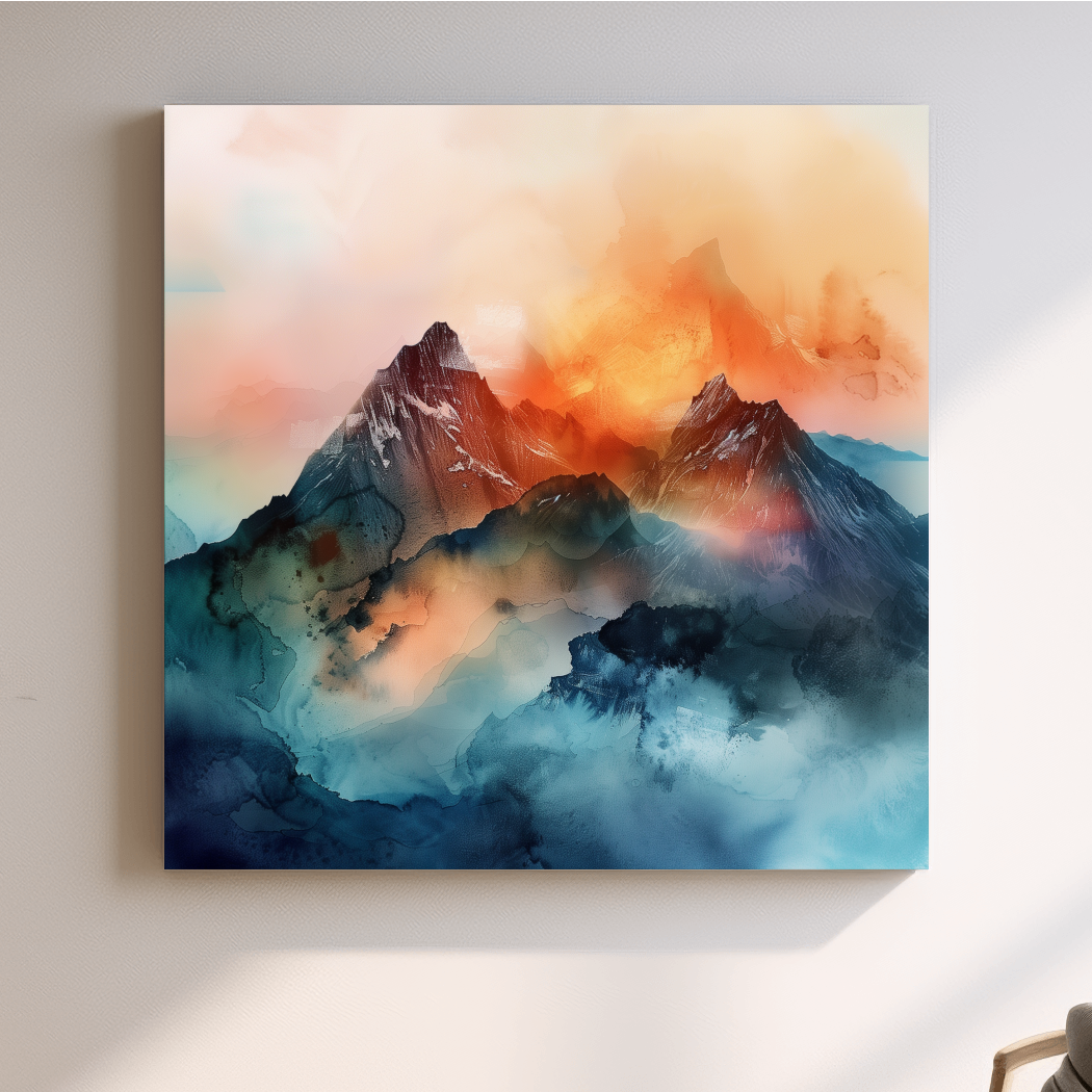 Vibrant Abstract Alpine Mountain Sunrise - Watercolor Landscape Artwork