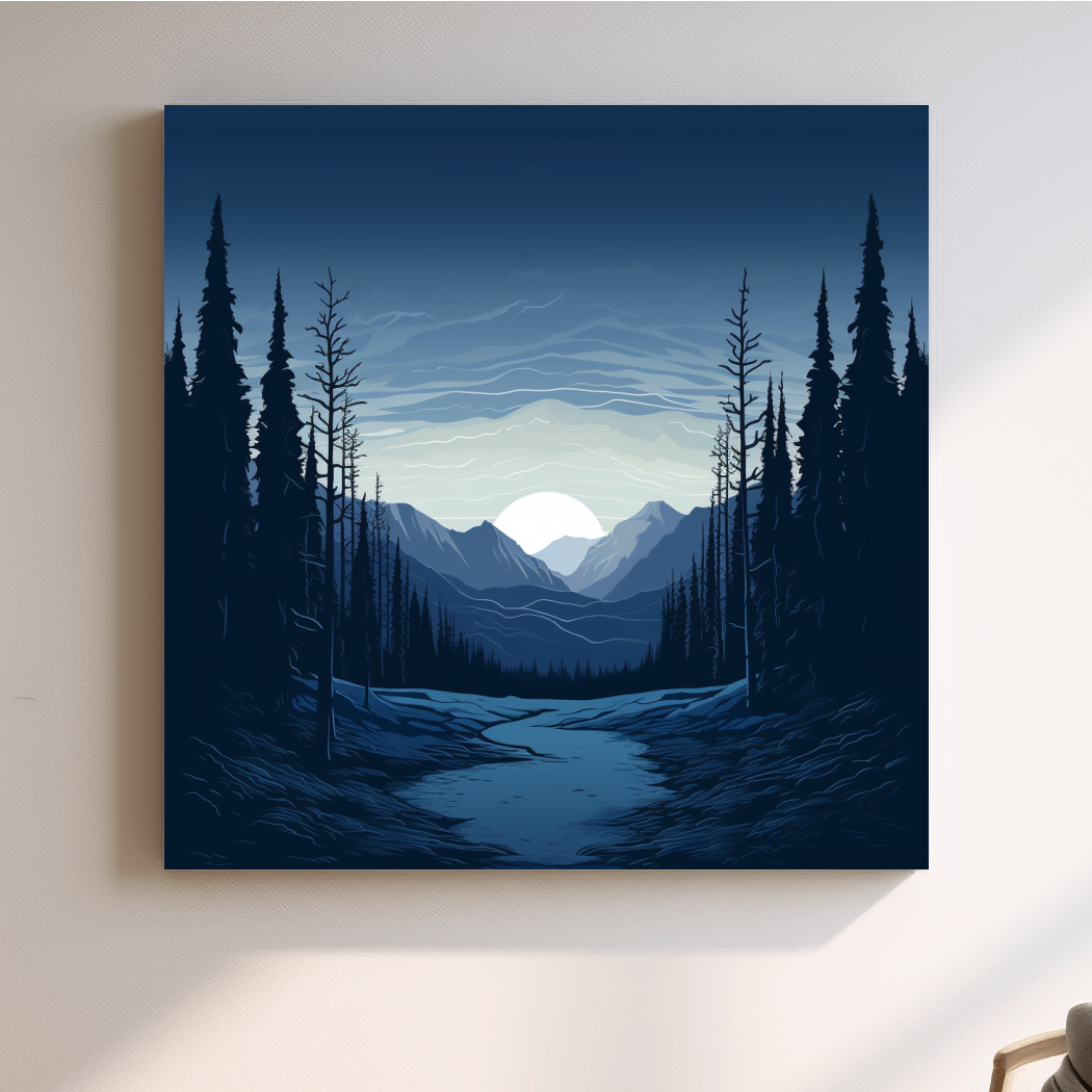 2d vector mountain art, dusk in the alpine meadows