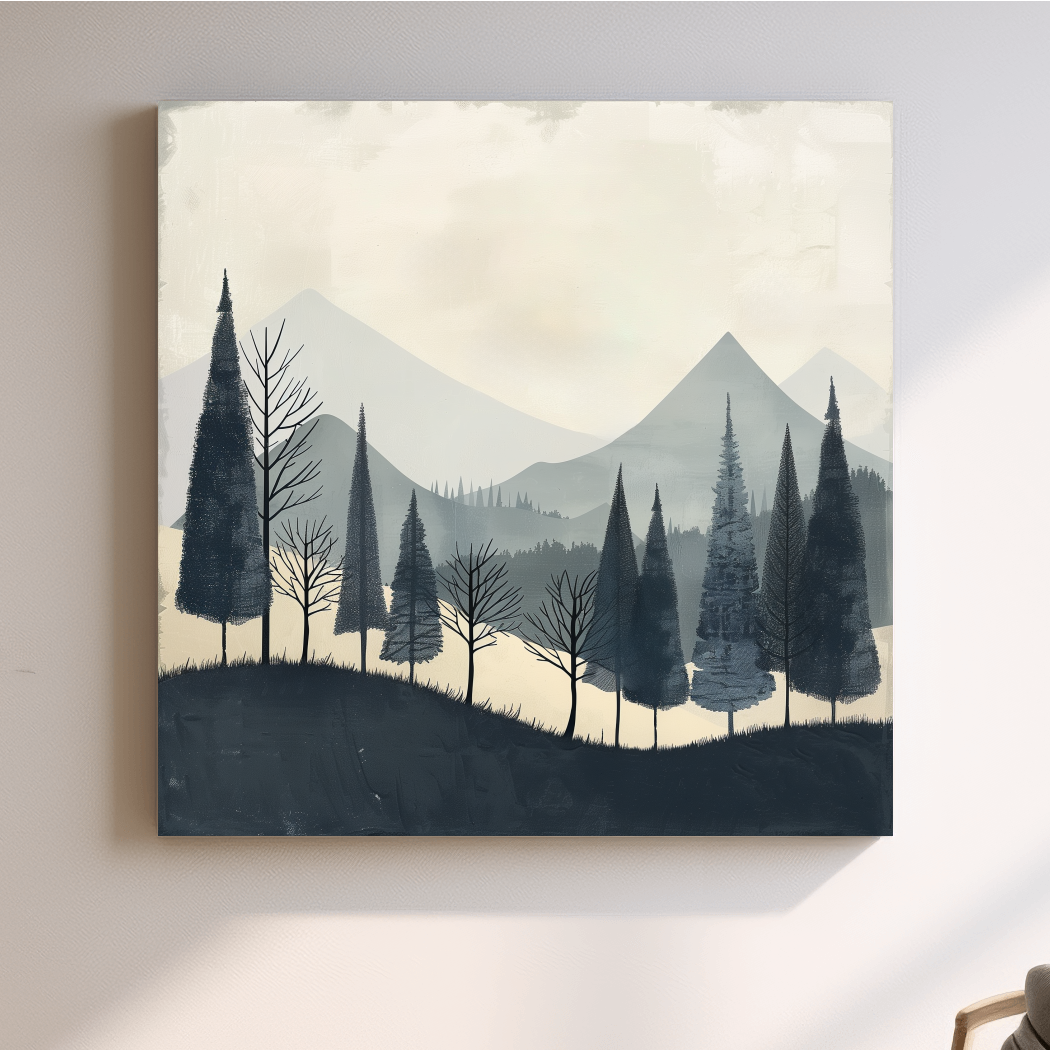 Scandinavian style forest artwork, minimal nordic wall art