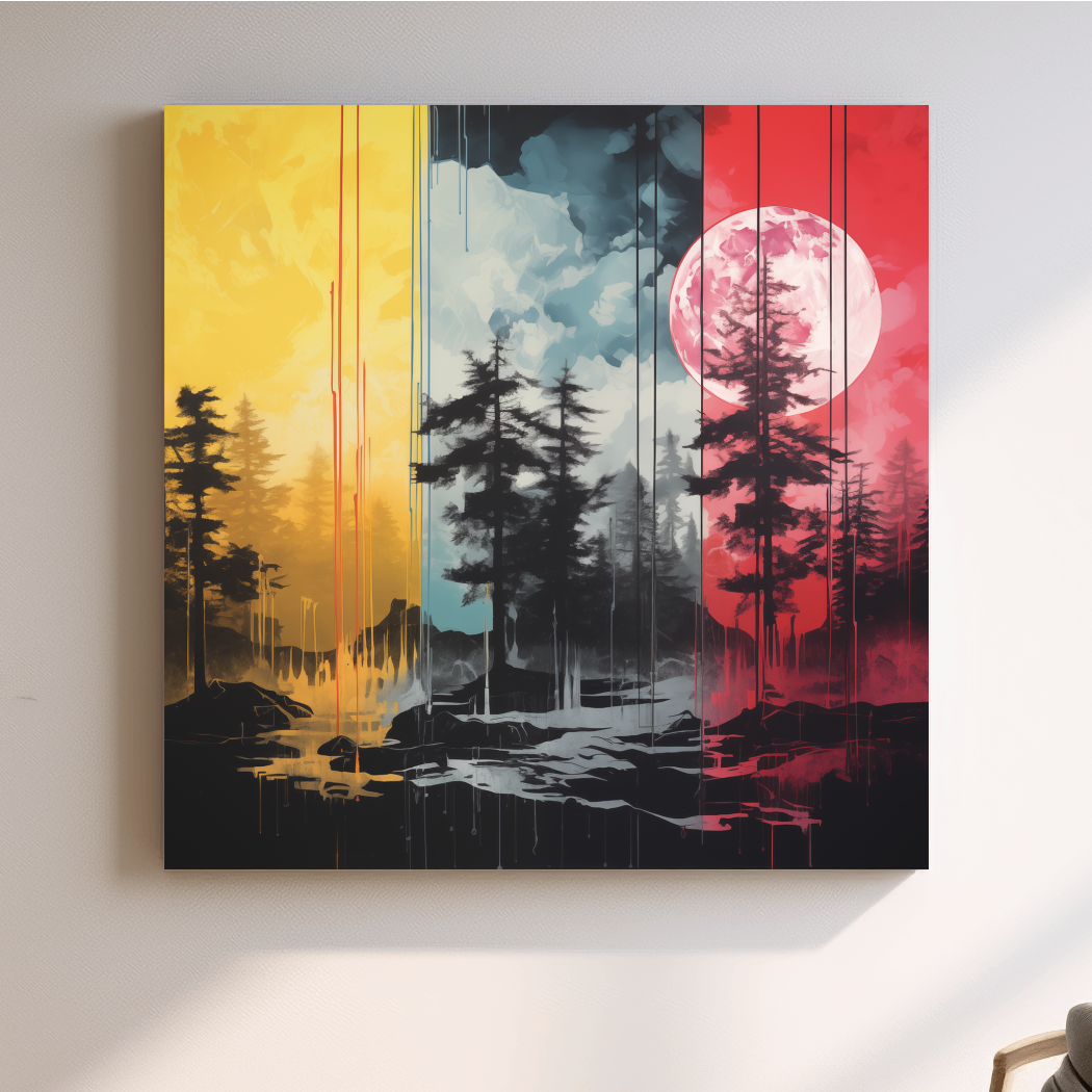 Surreal moonlit forest artwork illustration