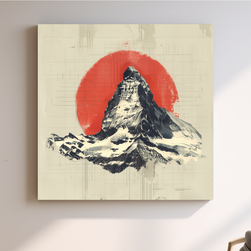 Minimalist Matterhorn Swiss Alps Mountain Peak Sunset - Japandi Style Illustation Wall Art