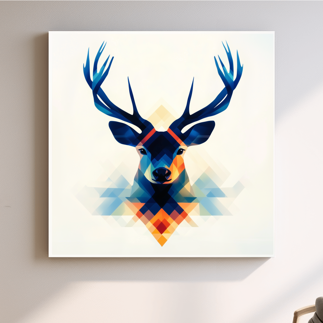Geometric Stag Head Illustration - Colorful Abstract Wildlife Wall Art
