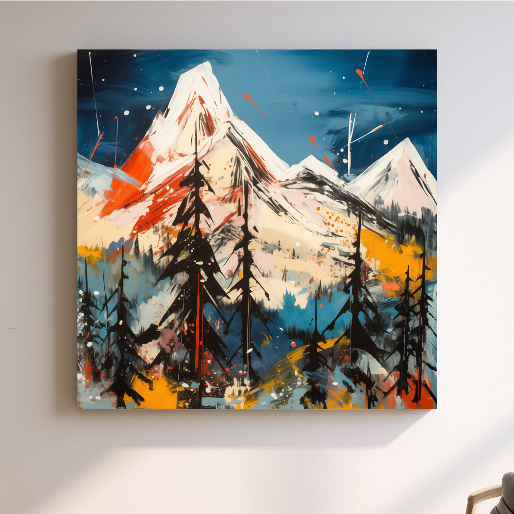 Vibrant Abstract Alpine Mountain Peaks - Bold Contemporary Painting Wall Art