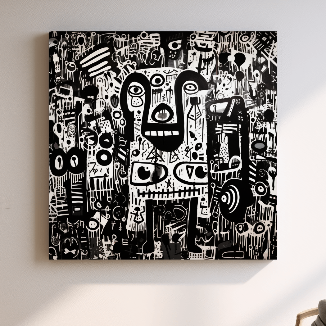 Black And White Abstract Graffiti Bear - Urban Street Art Wall Artwork