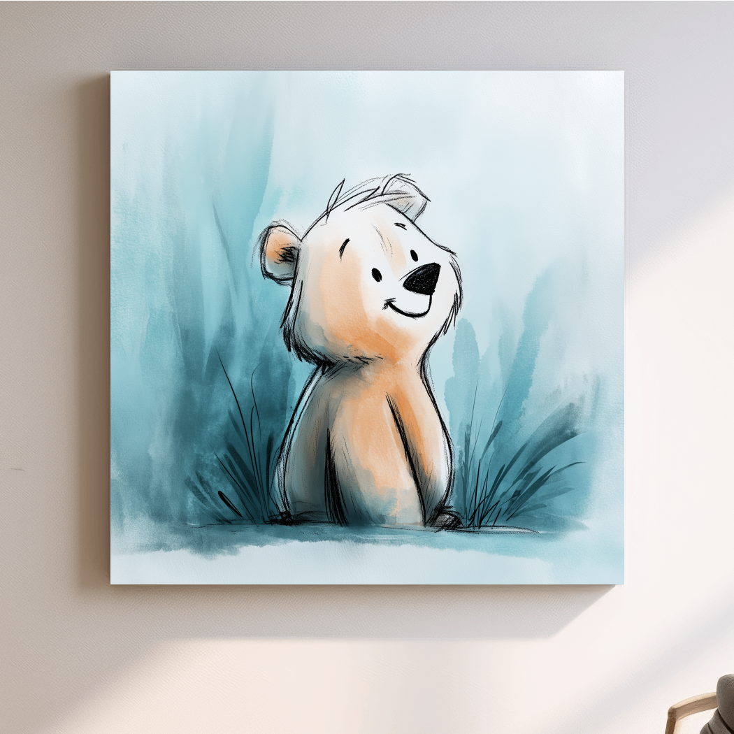 Cute Watercolor Bear Cub Illustration - Whimsical Nursery Animal Wall Art