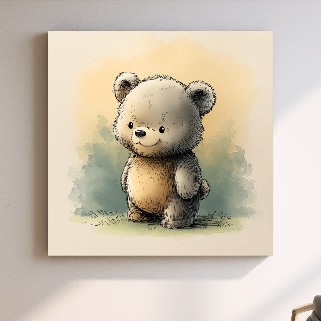 Cute Watercolor Teddy Bear Illustration - Whimsical Nursery Animal Wall Art