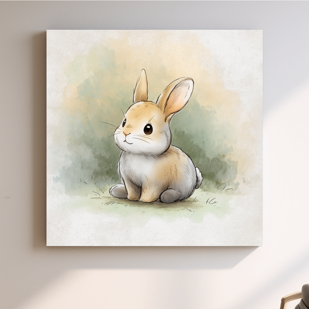 Cute Baby Bunny Watercolor Illustration - Whimsical Nursery Animal Wall Art