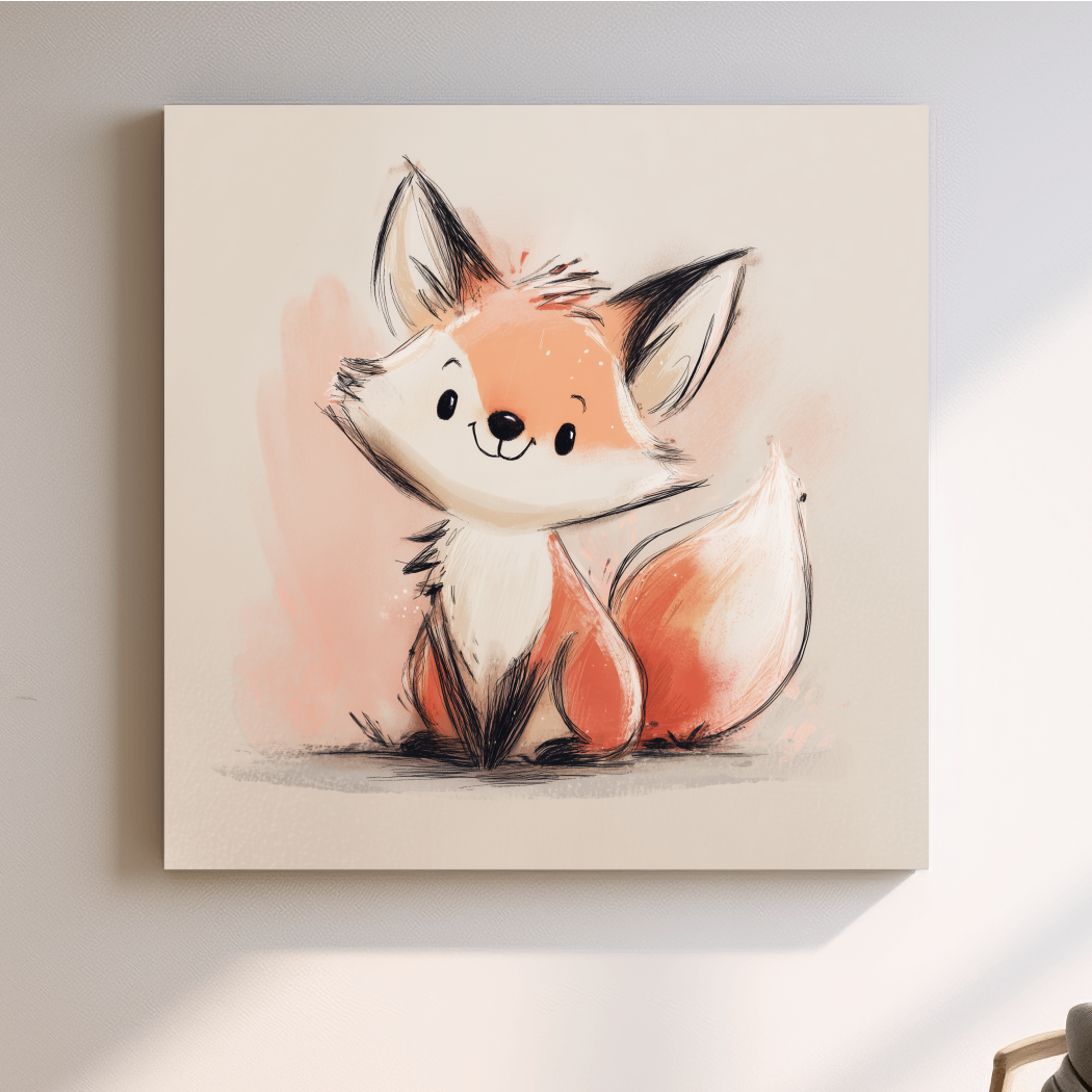 Cute Watercolor Baby Fox Illustration - Whimsical Woodland Nursery Wall Art