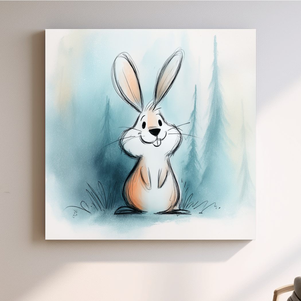 Cute Watercolor Bunny Illustration - Whimsical Woodland Nursery Wall Art