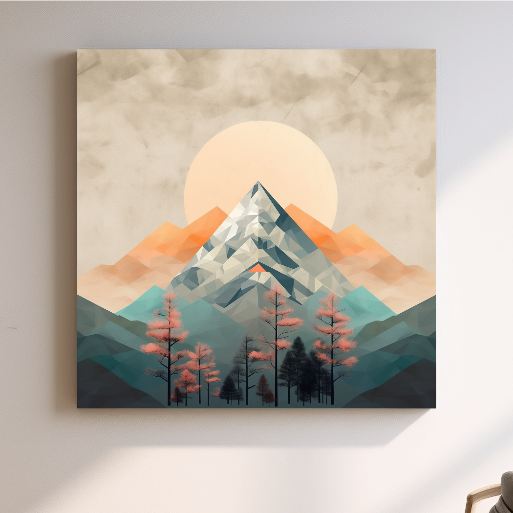 Minimalist Alpine Mountain Sunrise Artwork - Modern Landscape Wall Art