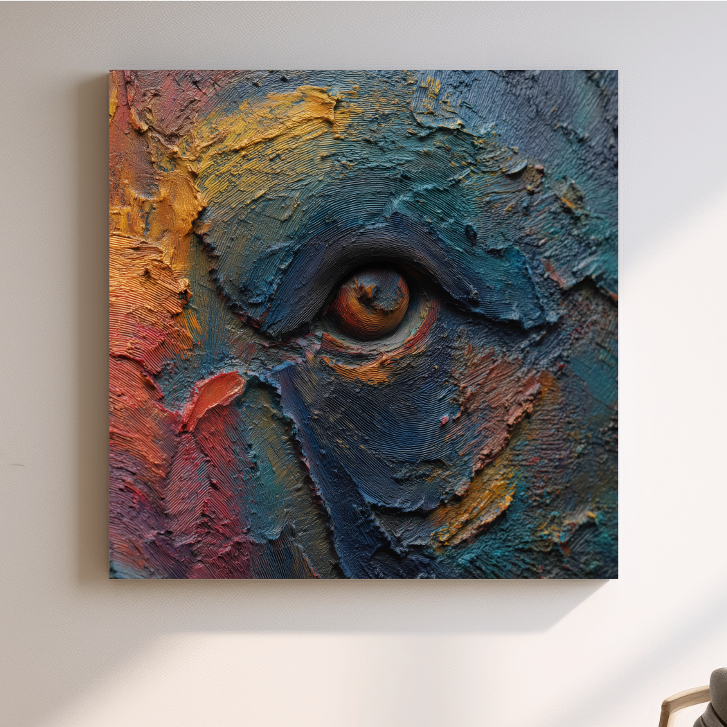 Abstract Bear Eye Impasto Style Artwork - Bold Colorful Wildlife Wall Art
